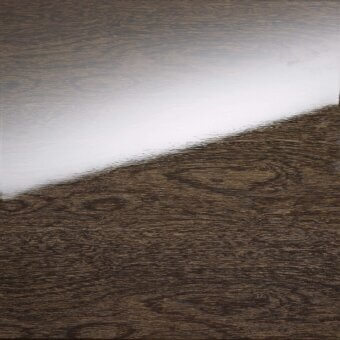 Wood texture sample, dark brown grain and light grey glossy finish, diagonal split composition with linear and striated patterns.